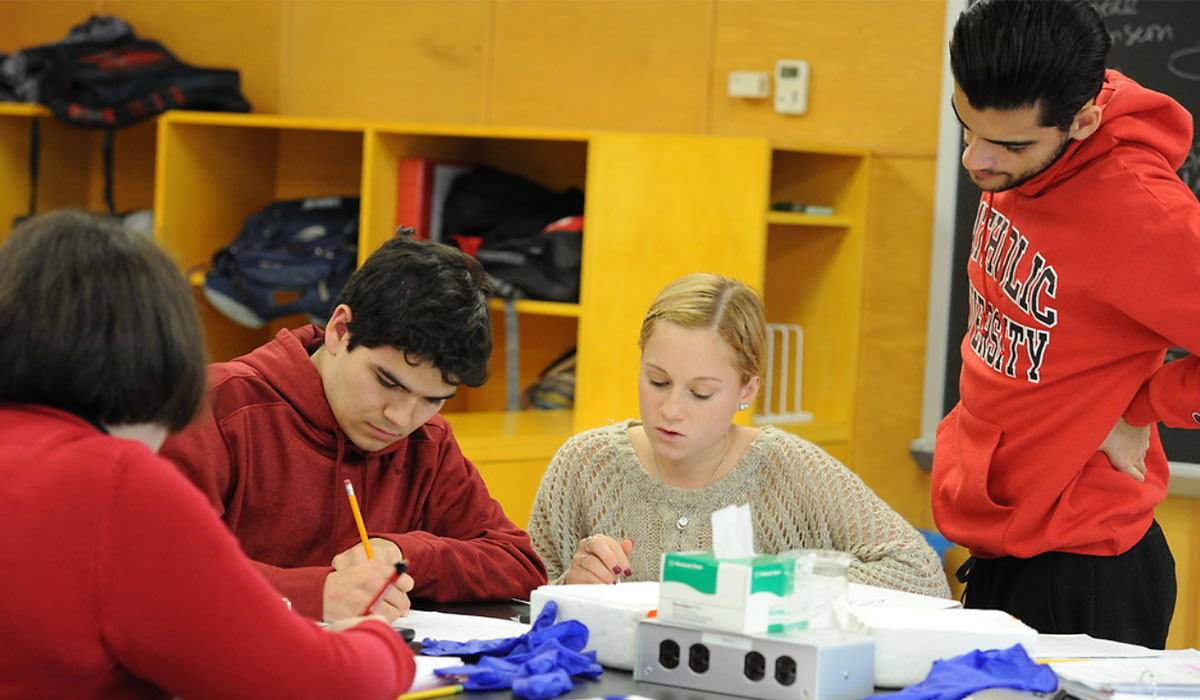 students in biology lab